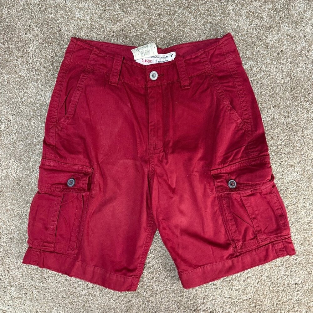 American Eagle Cargo Shorts Mens 30 Red Maroon Cotton Utility Outdoor Pockets